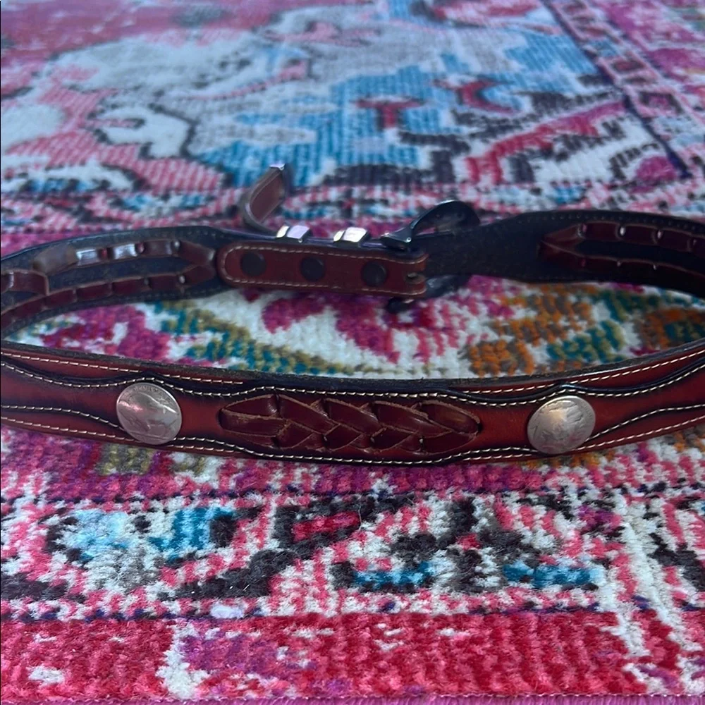 Vintage Braided Leather Buffalo Nickel Belt SMALL